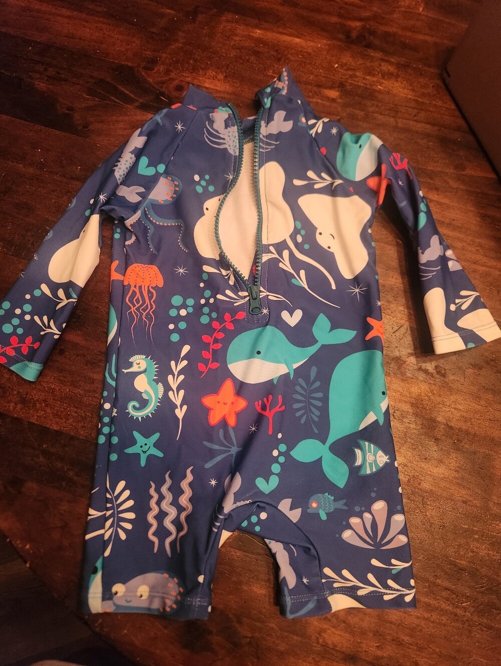 Kids Blue Ocean Print Rash Guard Swimsuit By Up And Fast